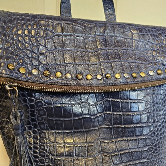Patricia Nash Navy Croc Leather Luzille Backpack Crossbody Bag Studded Purse - Picture 5 of 9